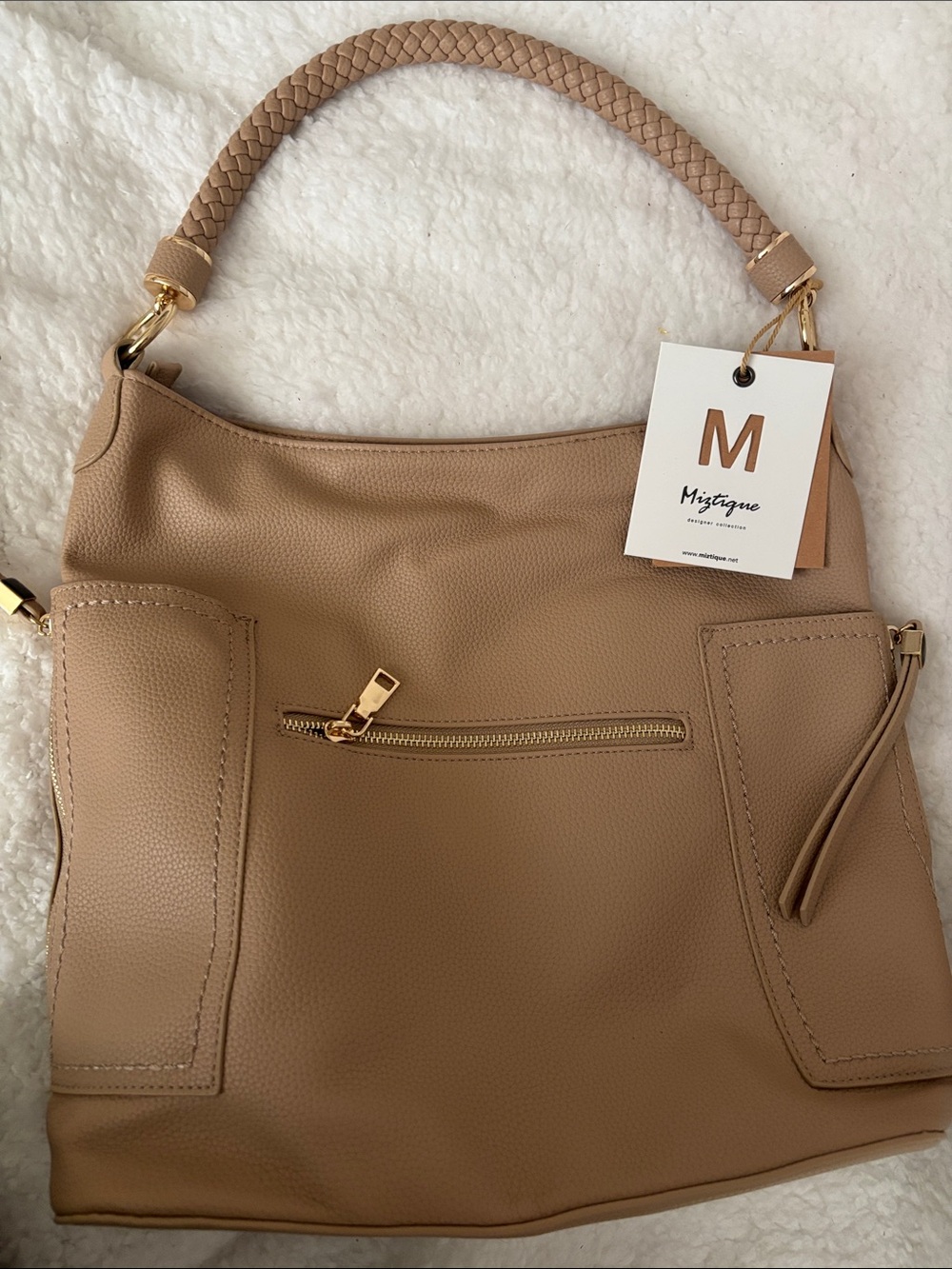 Mystique Boutique Taupe Braided-Handle Shoulder Hobo Bag